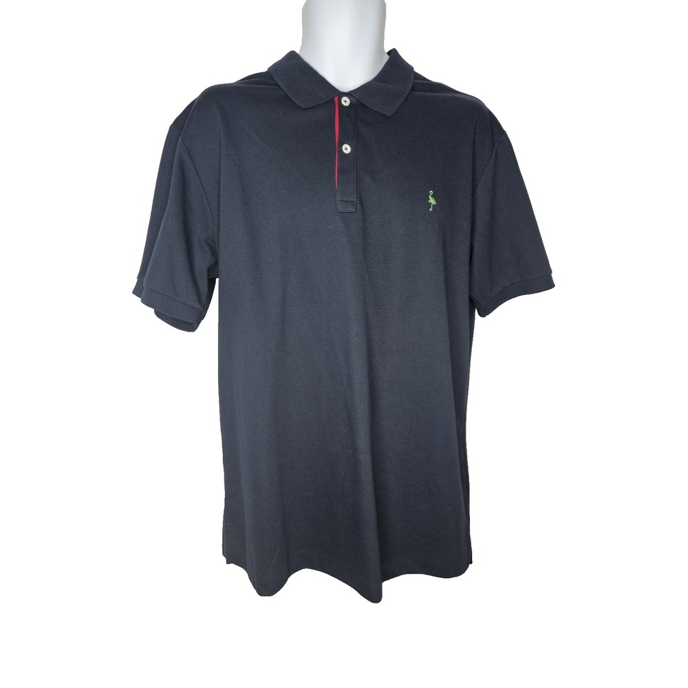 Taylor Byrd Polo Shirt XL Navy Red Trim Green Flamingo‎ Logo Cotton Blend